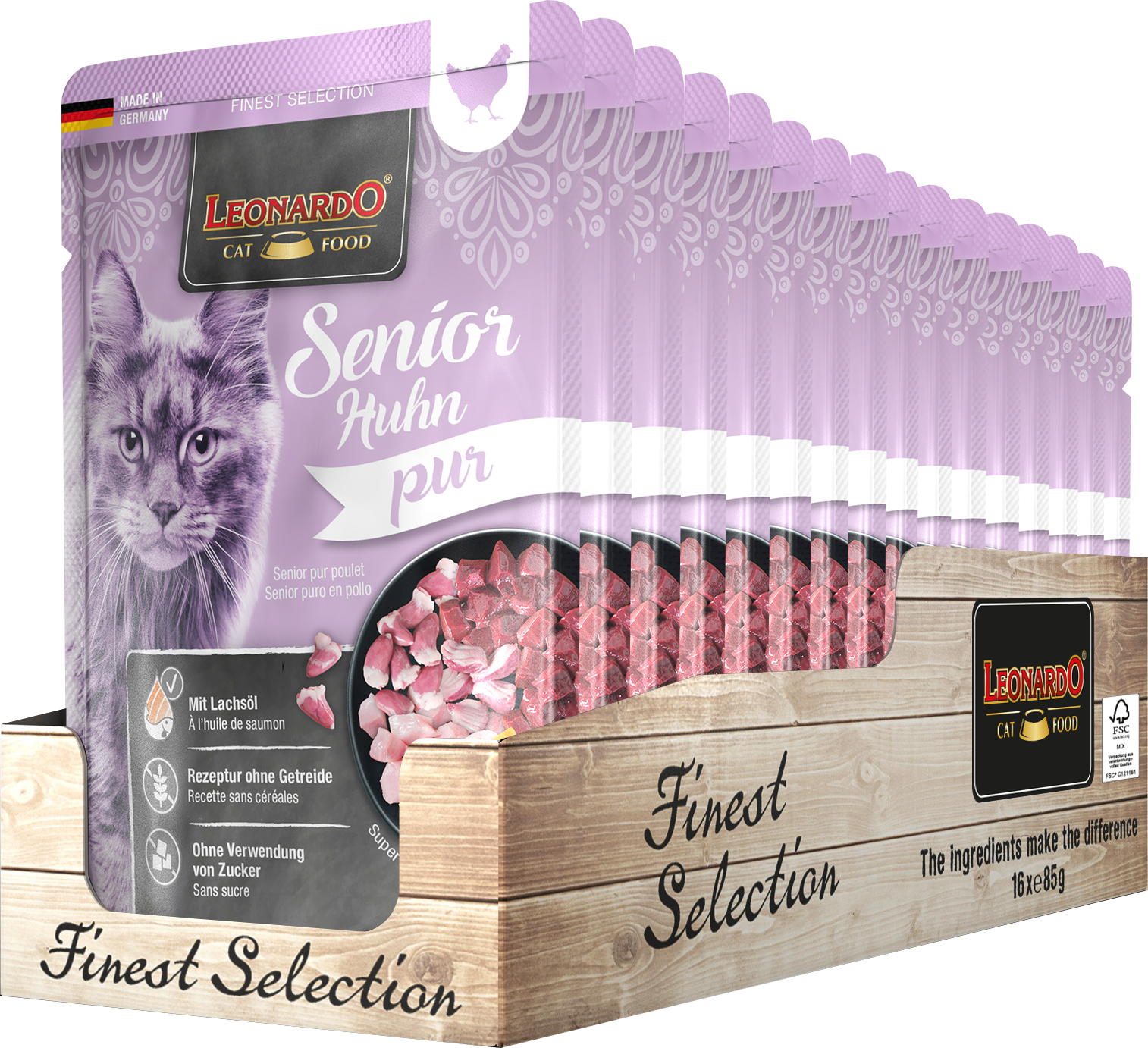 LEONARDO Senior Huhn pur  bl-pouch-tray-senior-huhn-85g