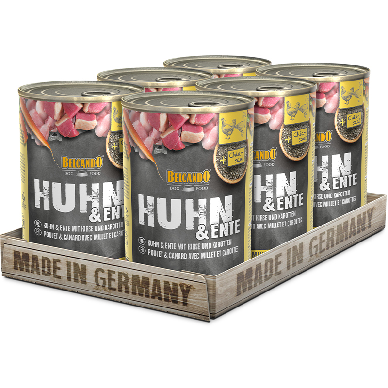 BELCANDO Huhn & Ente mit Hirse und Karotten bb-dose-super-premium-huhn-400g-tray